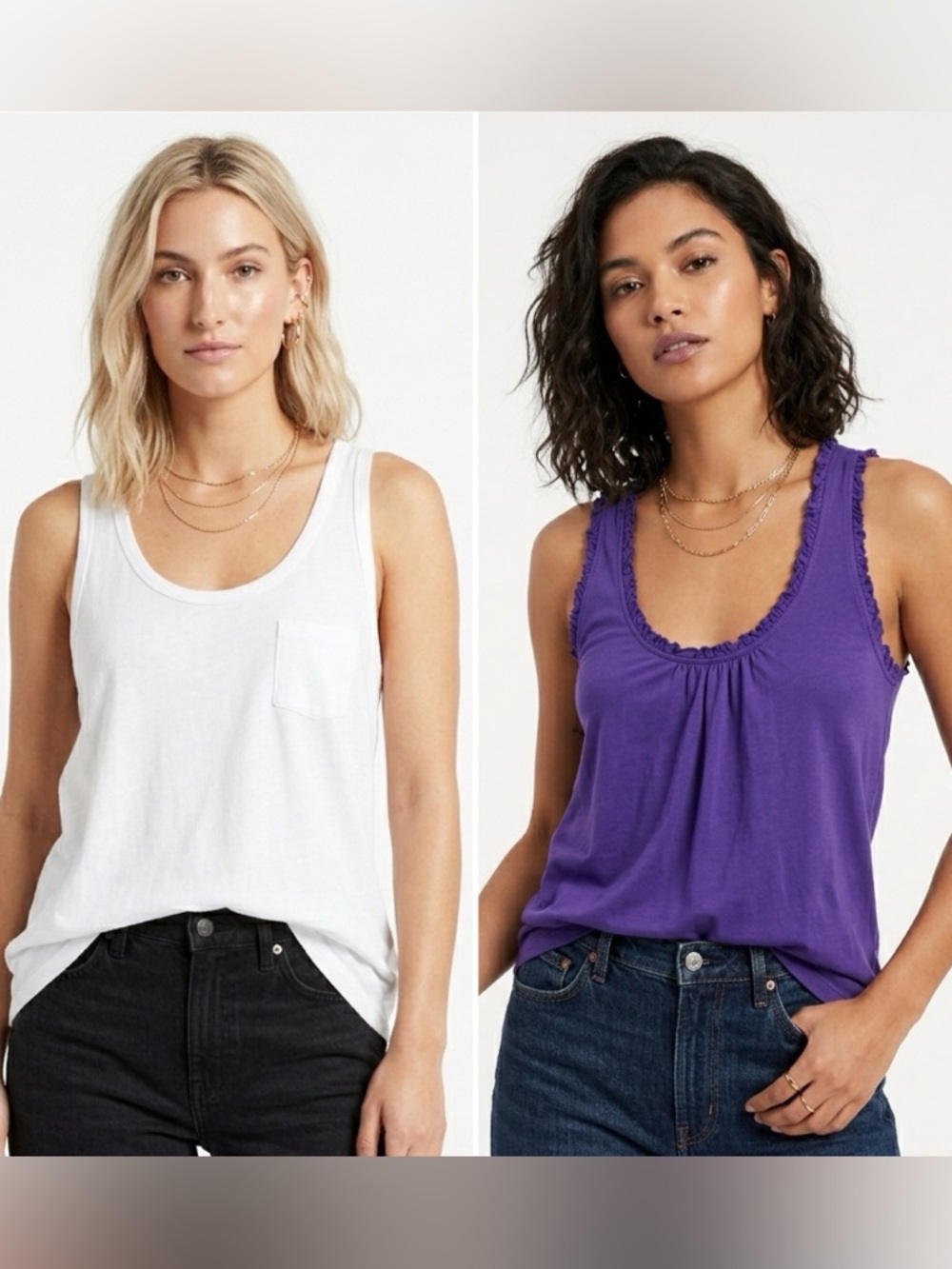 Set of 2 Splendid Scoop Neck Tank Tops in White and Purple Women's Large
